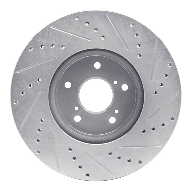 Acura ADX Brake Rotor (1) - Front Left - R1 Concepts - Drilled & Slotted - Silver - `13-`25